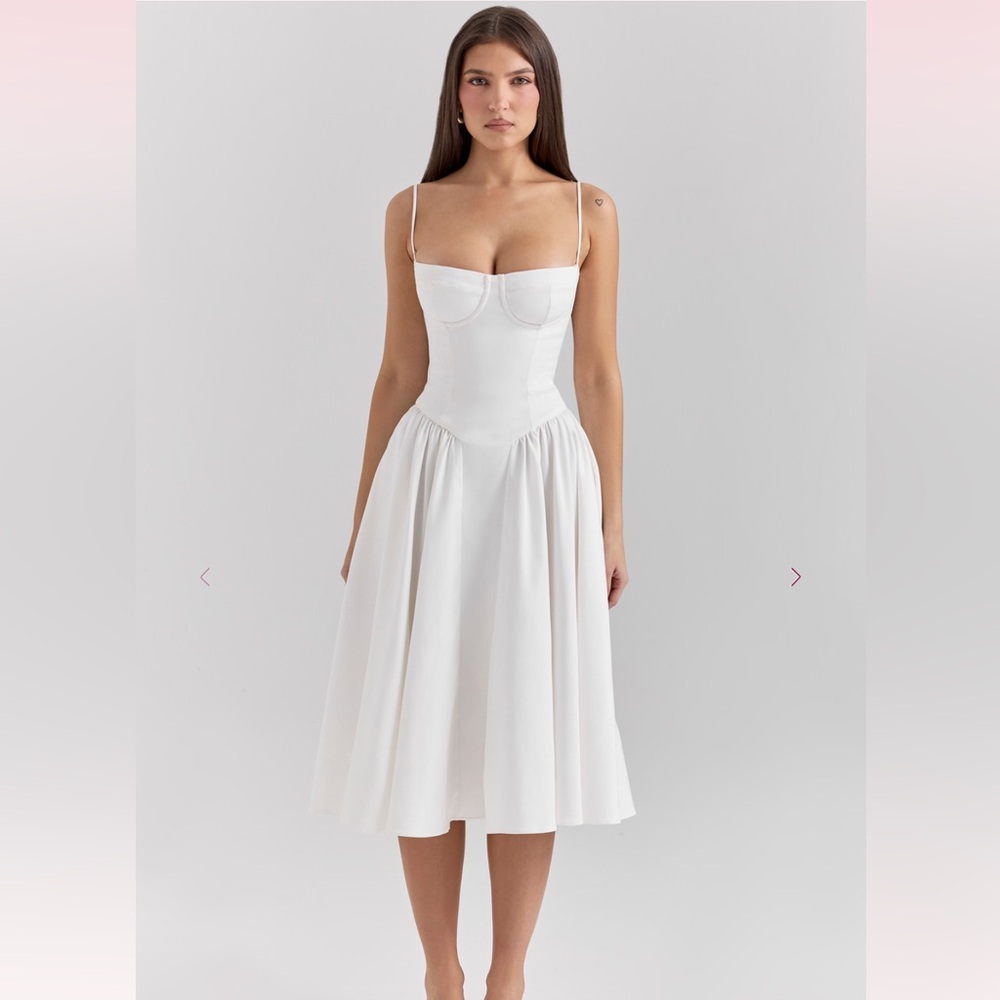 Chic White House of CB Corset Midi Samaria Dress with Spaghetti Straps